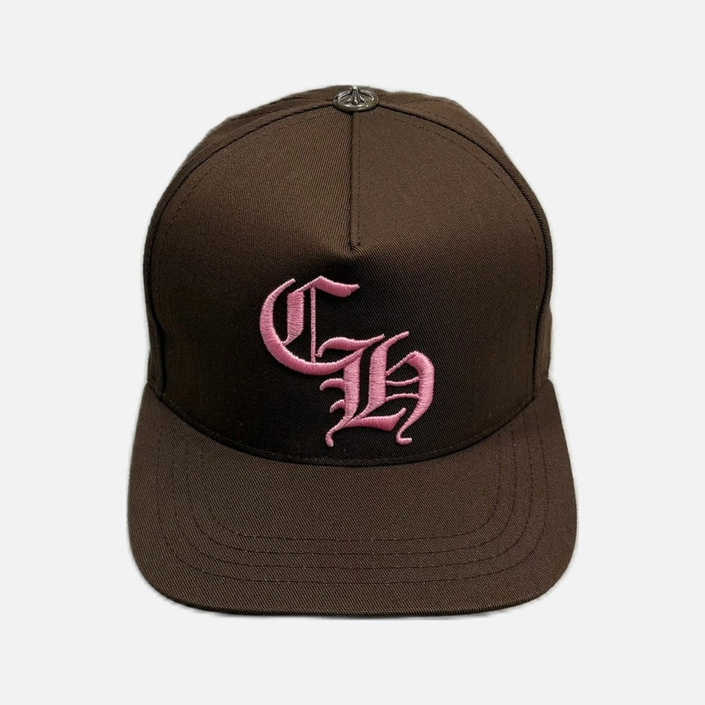 Chrome Hearts CH snapback cap in brown and pink with CH branding