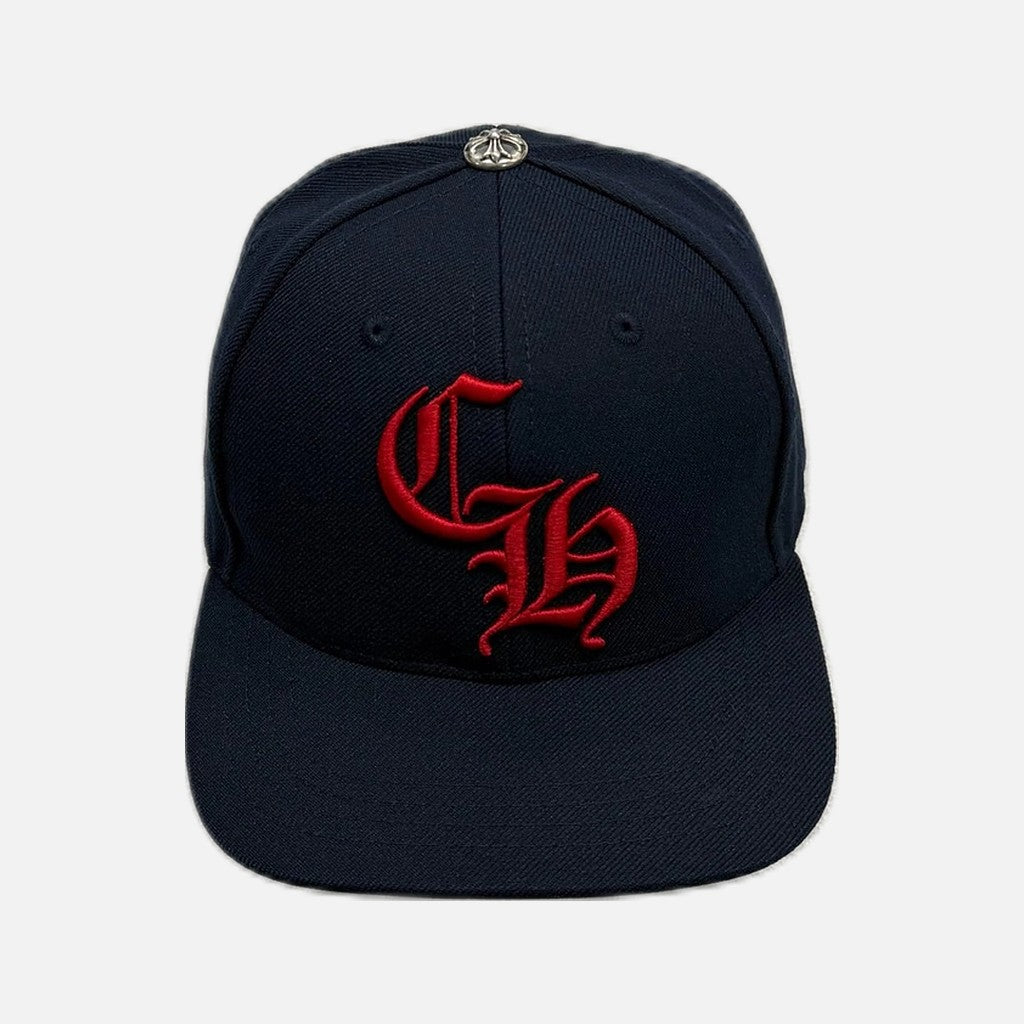 Chrome Hearts CH snapback cap in navy with red detailing