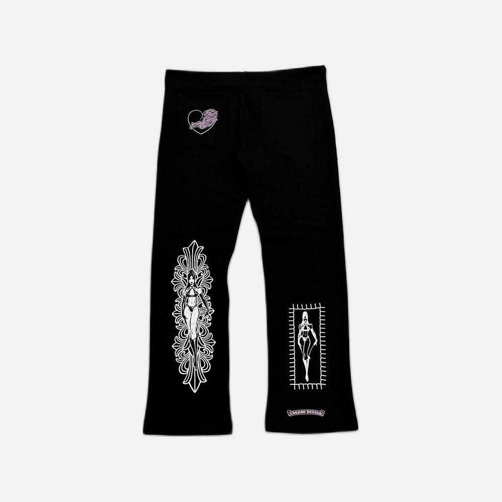 Chrome Hearts Deadly Doll Jessie Jo Stark floral joggers in black and pink, view 2
