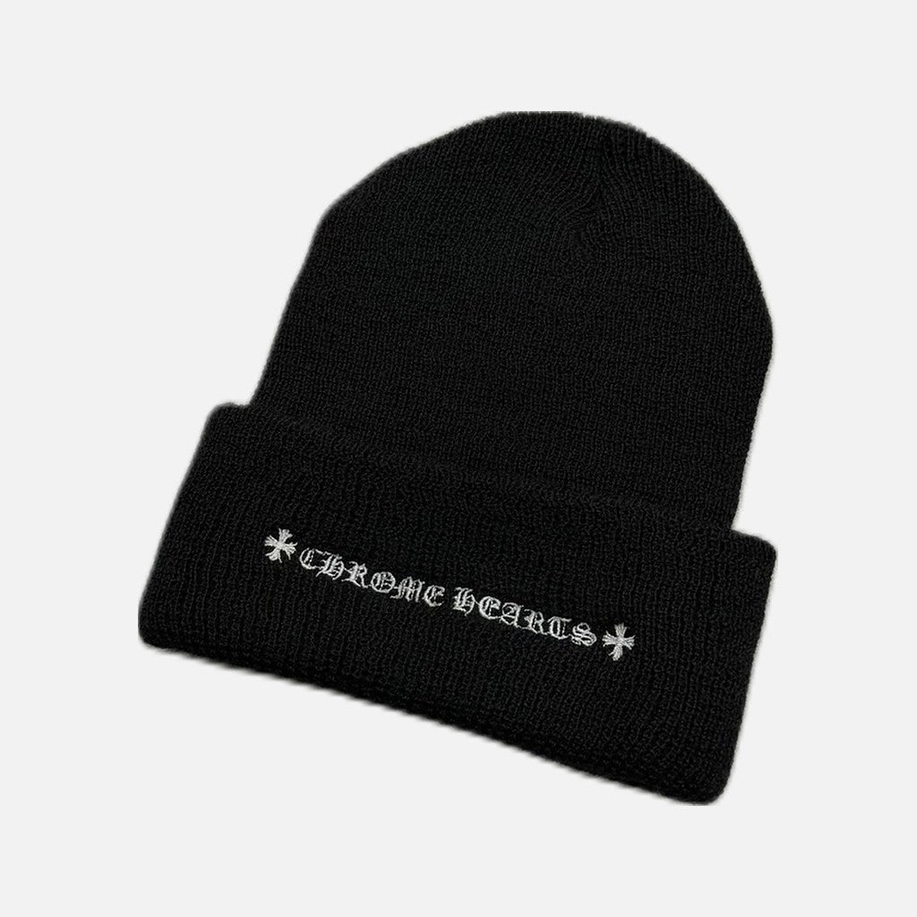 Chrome Hearts Double Plus wool beanie in black and white, view 2