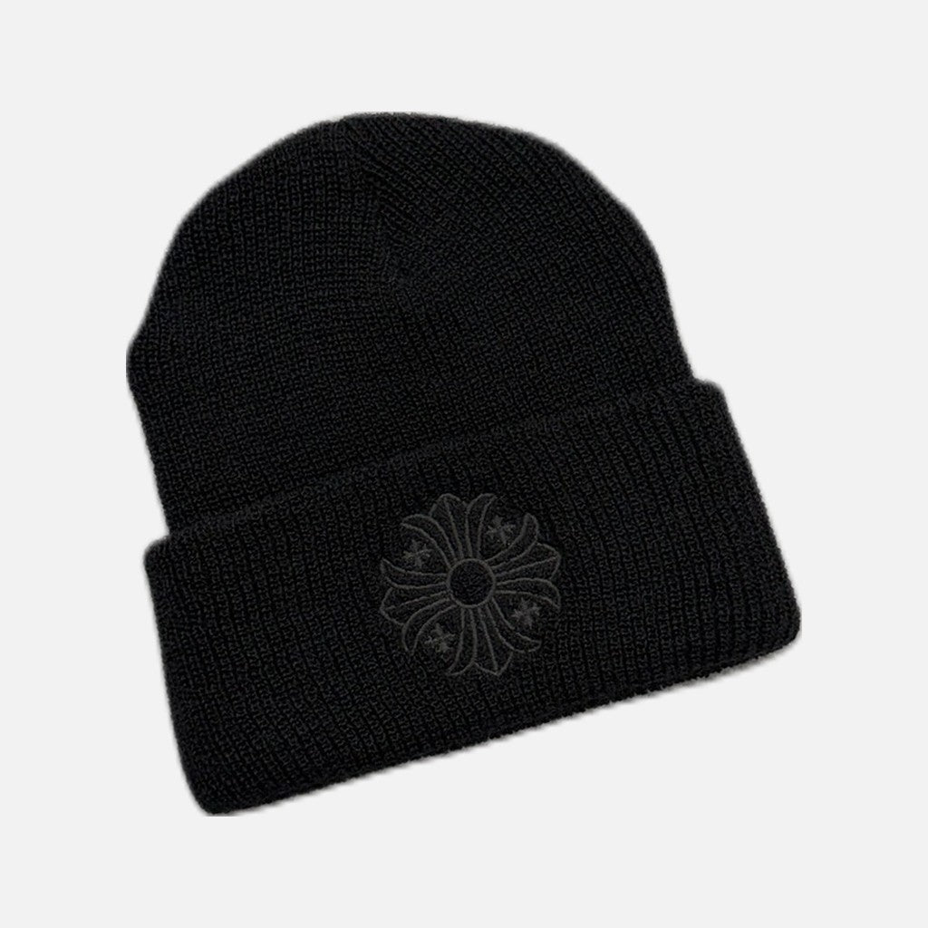 Chrome Hearts Double Plus wool beanie in triple black with tonal Double Plus motif