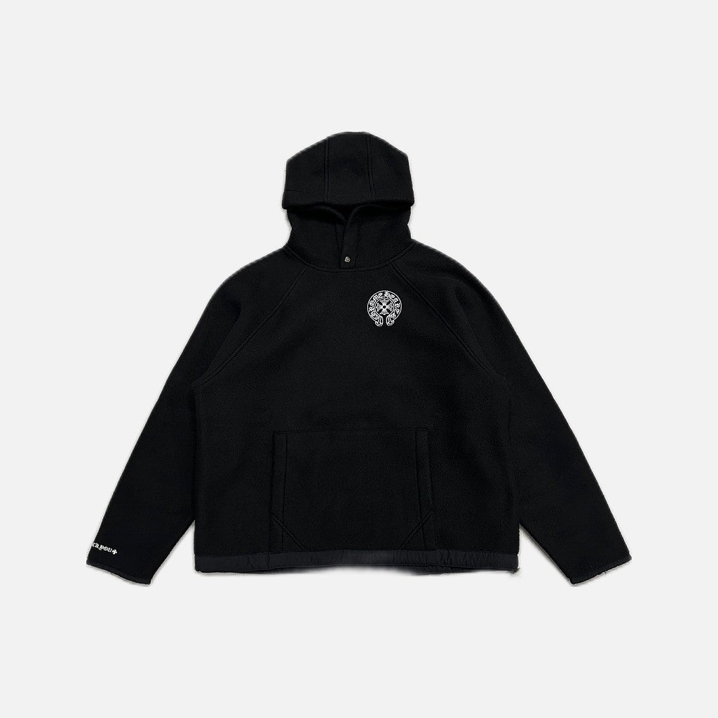 Chrome Hearts fleece hoodie in black with embroidered horseshoe emblem
