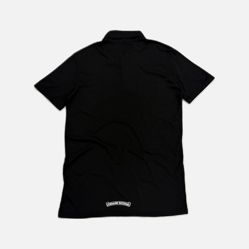 Chrome Hearts fleur button T-bar polo T-shirt in black, view 2