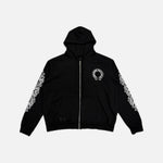 Load image into Gallery viewer, Chrome Hearts floral horseshoe thermal zip up hoodie in black