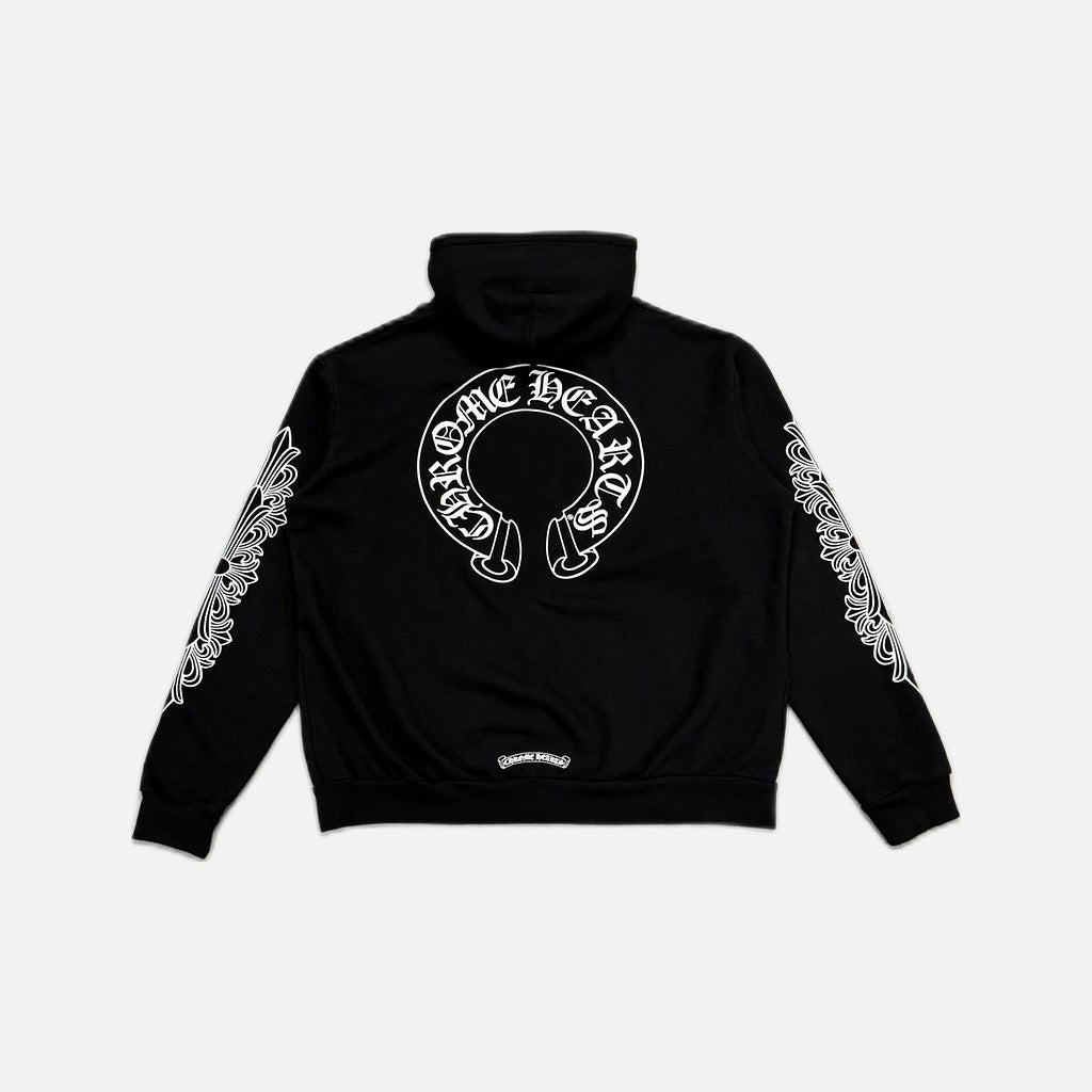 Chrome Hearts floral horseshoe thermal zip up hoodie in black, view 2