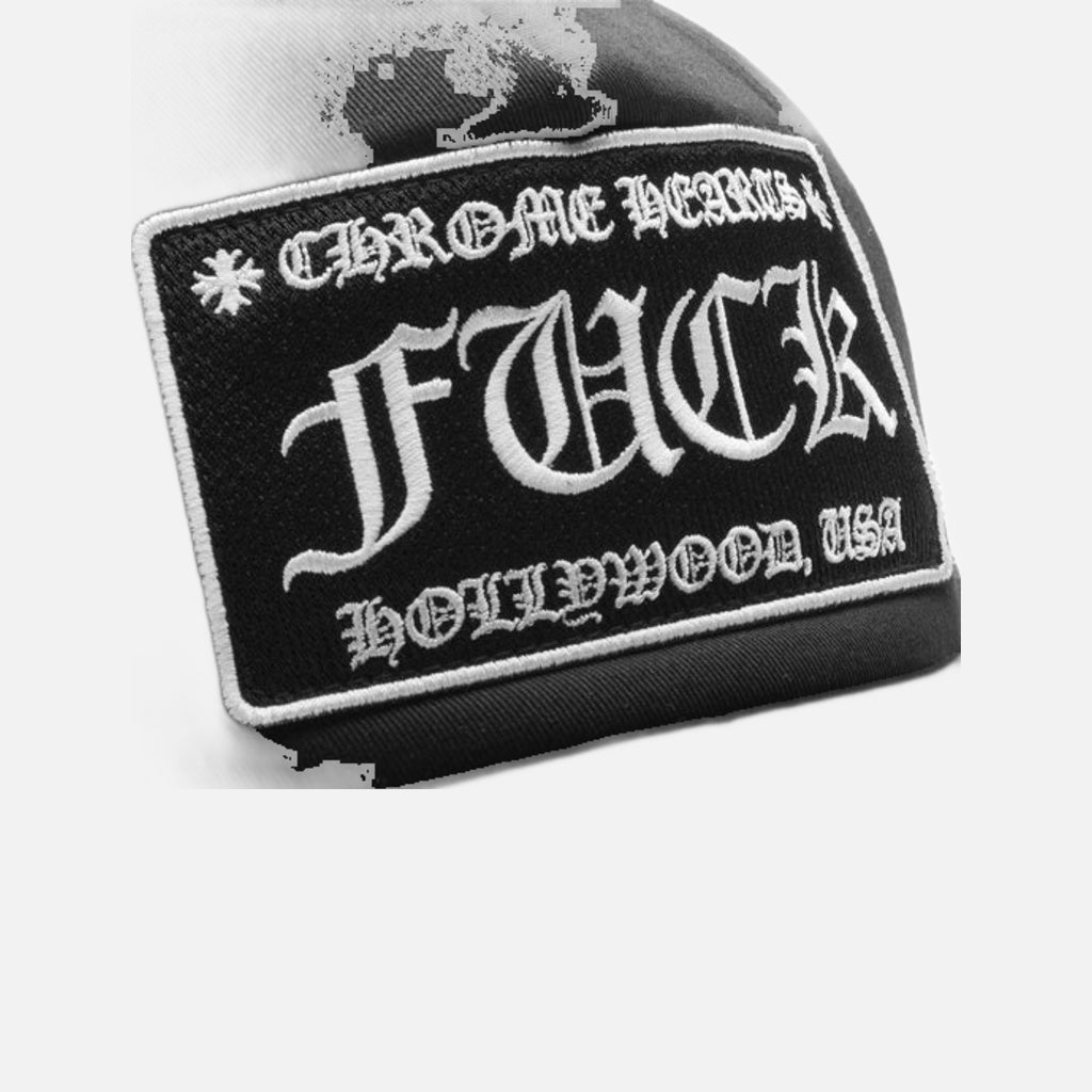 Chrome Hearts Fuck Hollywood Black Trucker Cap