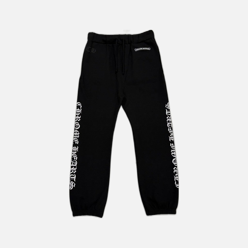 Chrome Hearts Fuck You Scroll joggers in black with scroll graphic