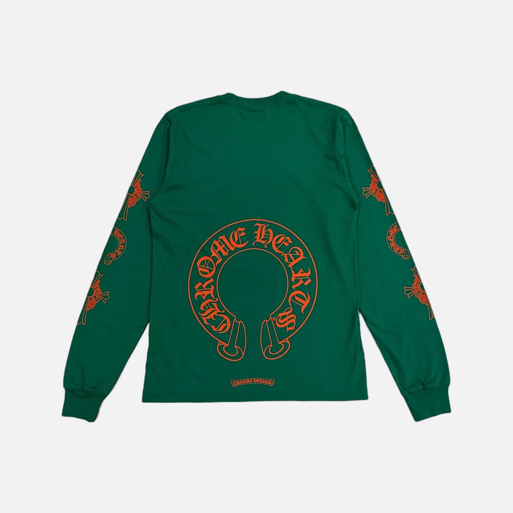 Chrome Hearts Fury Cross Horseshoe long sleeve T-shirt in green and orange