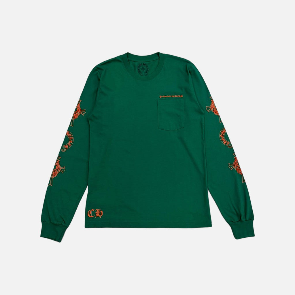 Chrome Hearts Fury Cross Horseshoe long sleeve T-shirt in green and orange, view 2