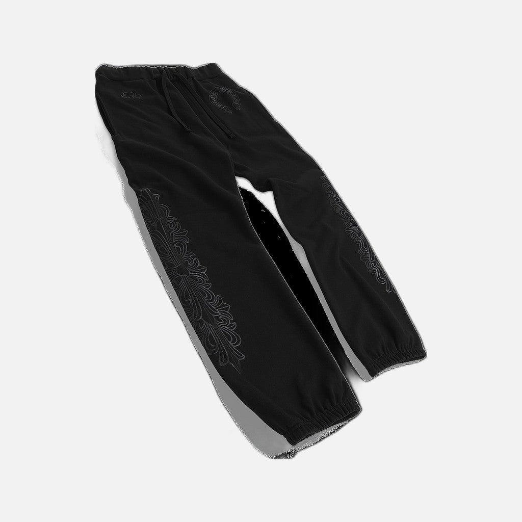 Chrome Hearts black joggers with glitter horseshoe floral motif