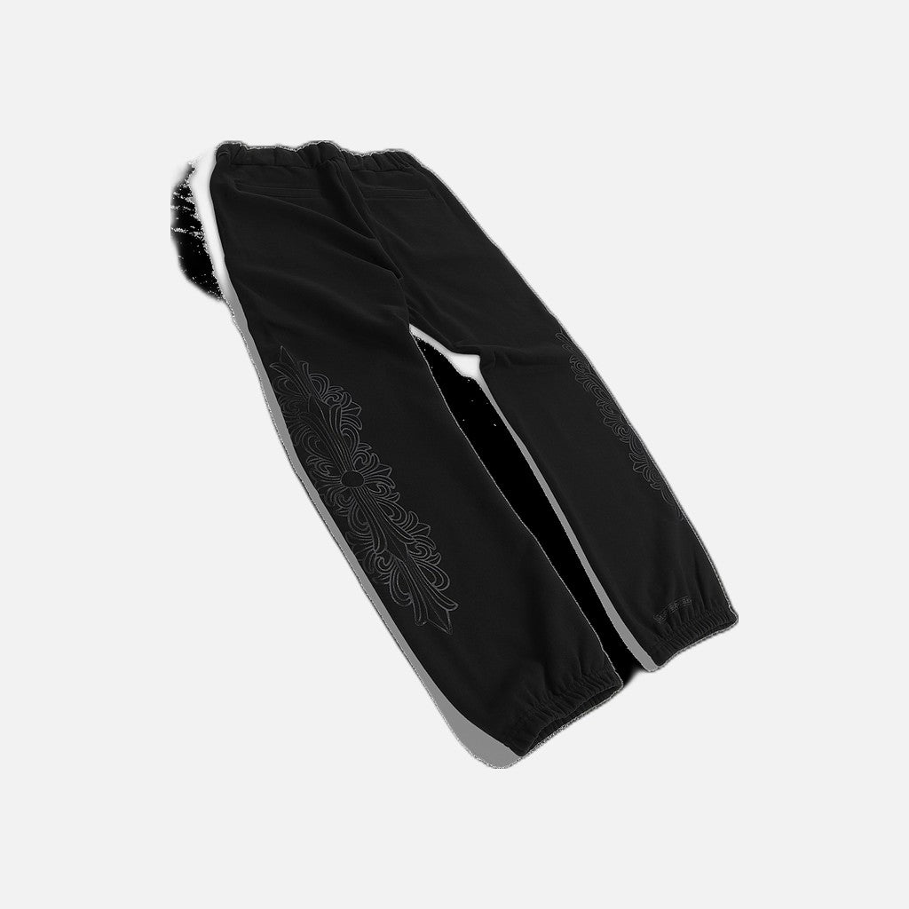 Chrome Hearts black joggers with glitter horseshoe floral motif, view 2