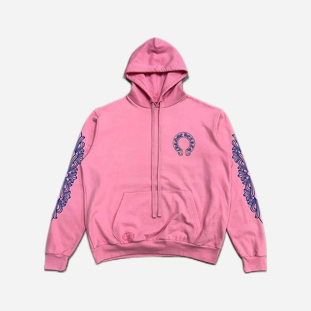 Chrome Hearts Horseshoe Floral hoodie in pink and blue with horseshoe and floral design