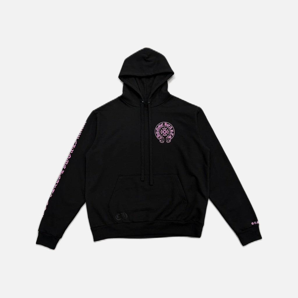 Chrome Hearts Horseshoe hoodie in black and pink with the signature horseshoe emblem