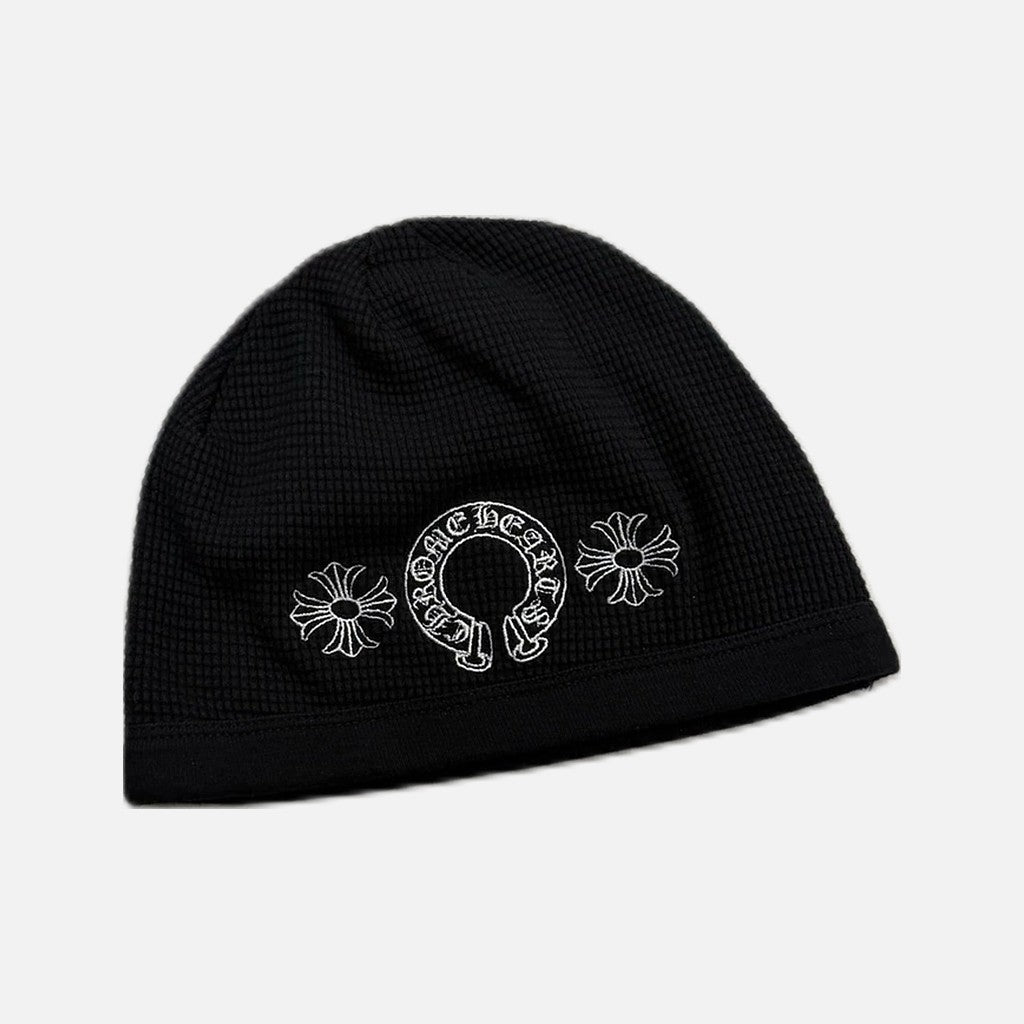 Chrome Hearts Horseshoe Thermal Skully skull cap beanie in black with horseshoe motif