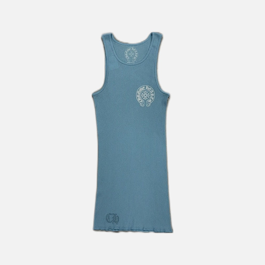 Chrome Hearts horseshoe vest dress in blue knitwear with the brand's horseshoe motif