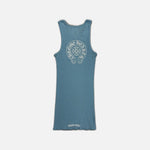 Load image into Gallery viewer, Chrome Hearts horseshoe vest dress in blue knitwear with the brand's horseshoe motif, view 2