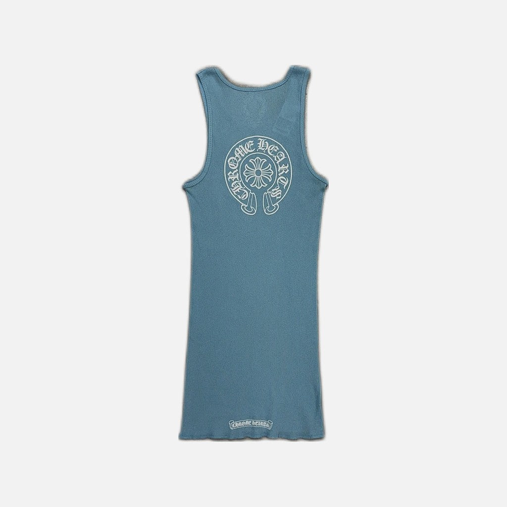 Chrome Hearts horseshoe vest dress in blue knitwear with the brand's horseshoe motif, view 2