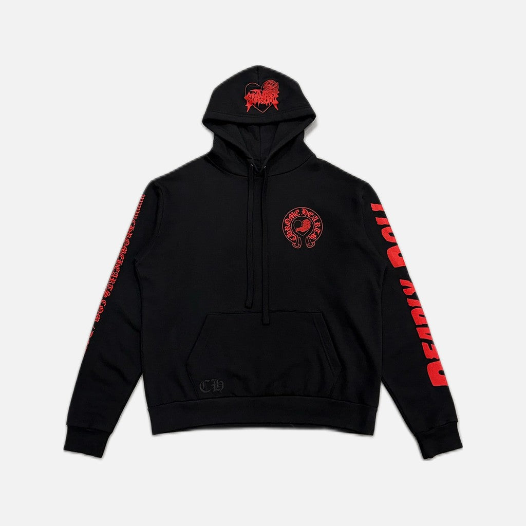 Chrome Hearts Jesse Jo Stark Deadly Doll horseshoe hoodie in black with red graphic