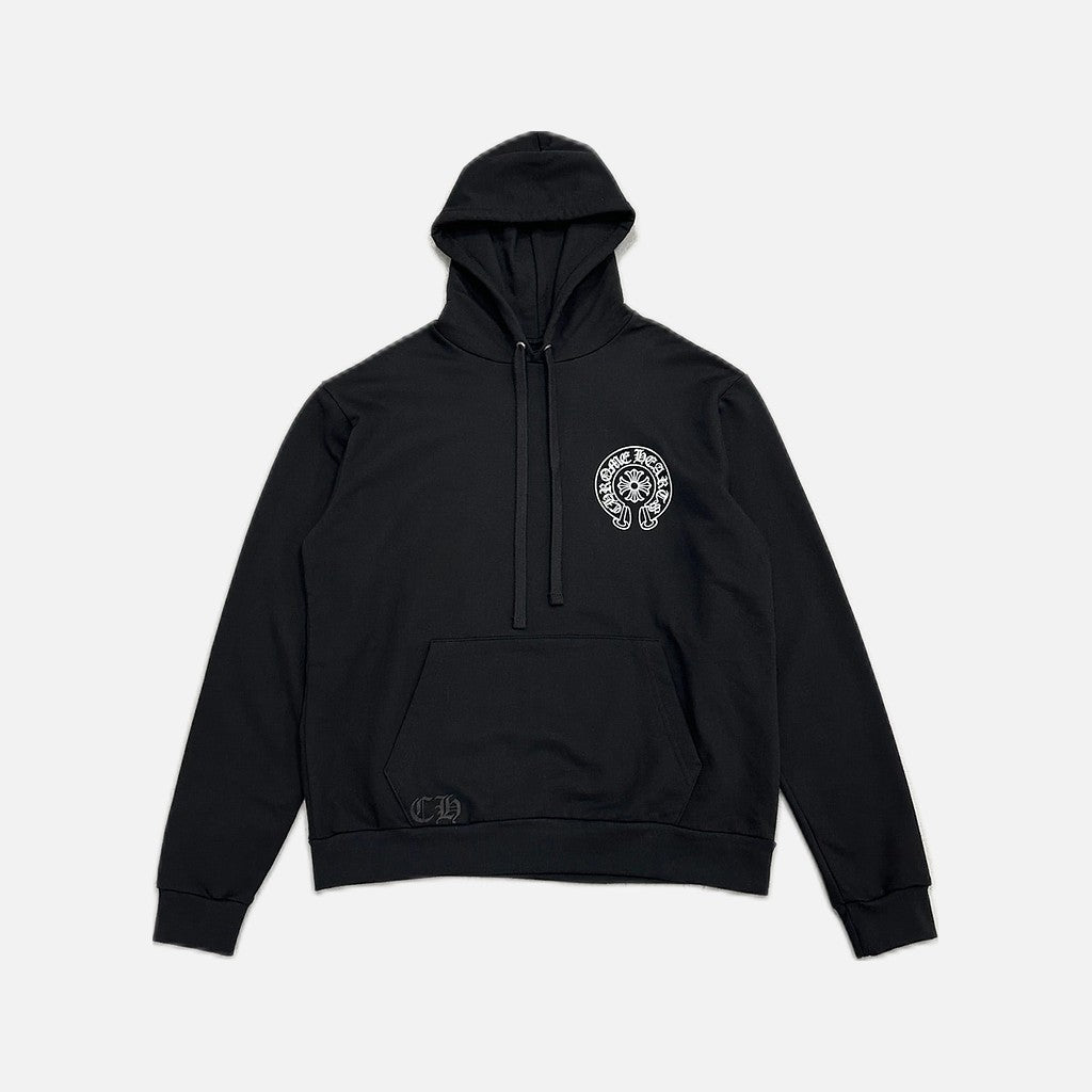 Chrome Hearts Las Vegas hoodie in black with the brand's horseshoe logo, view 2