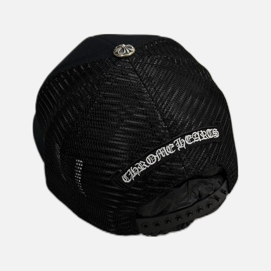 Chrome Hearts trucker cap in triple black with leather FUCK patch, view 2