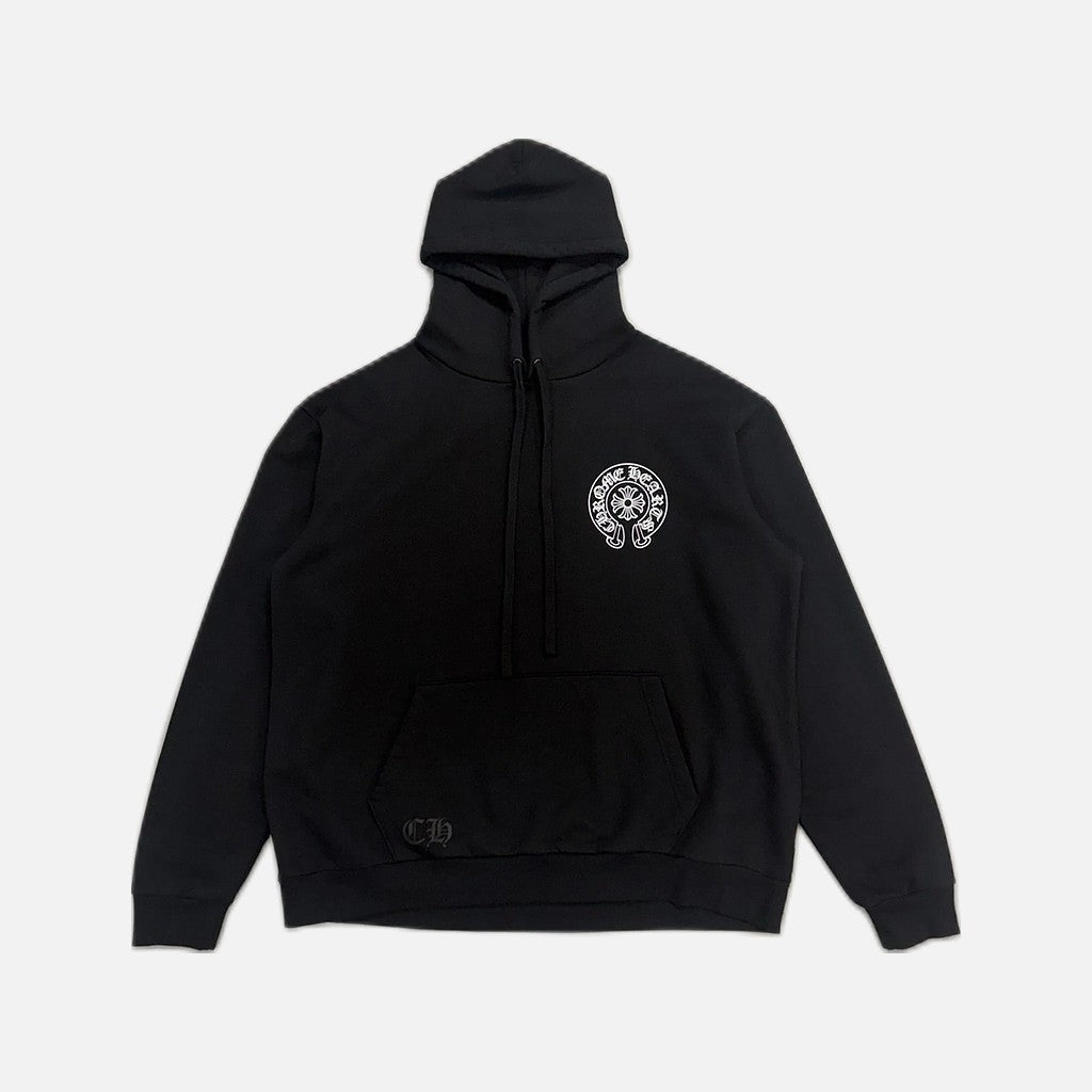 Chrome Hearts London Horseshoe hoodie in black with the horseshoe emblem, view 2