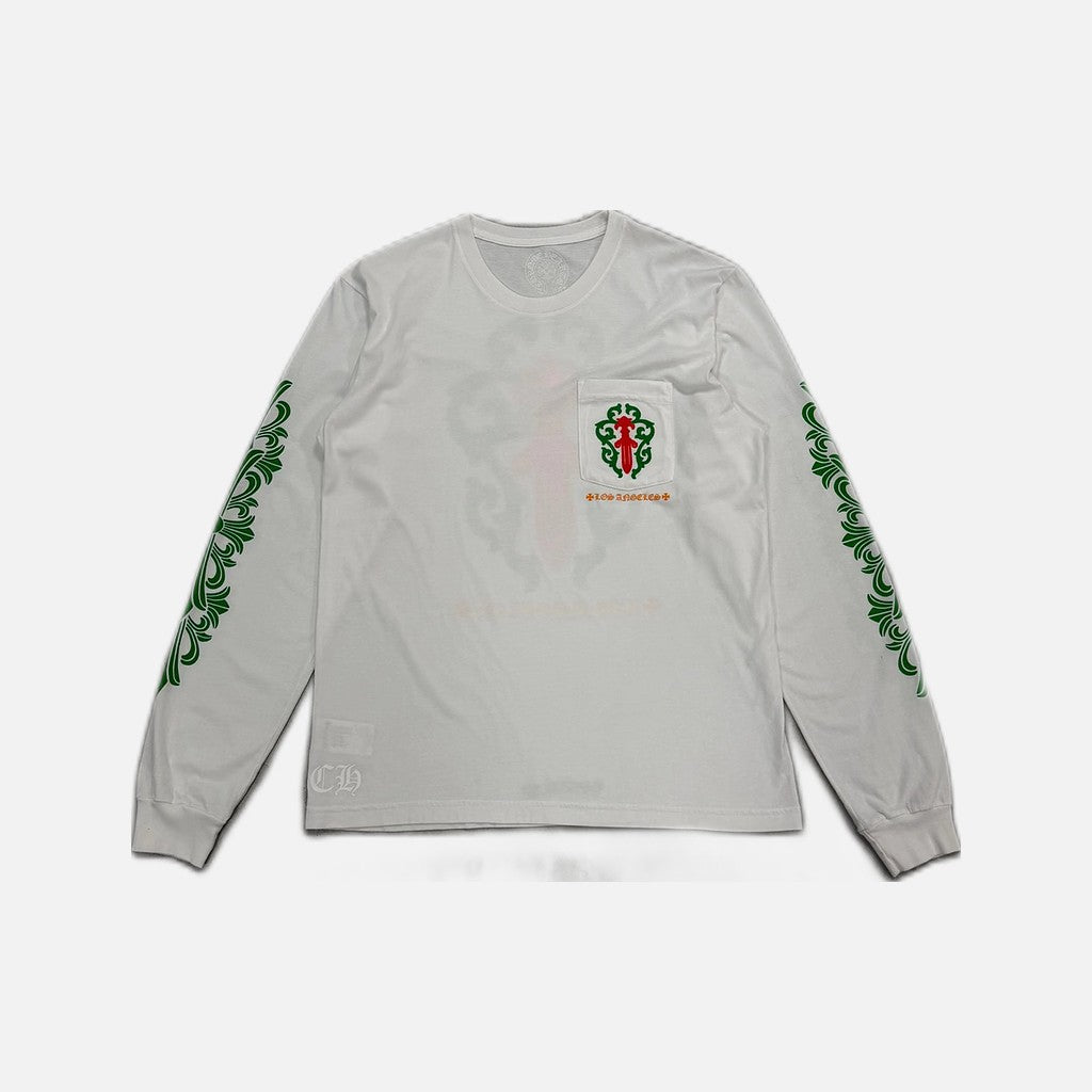 Chrome Hearts Los Angeles Dagger long sleeve T-shirt in white with dagger graphic, view 2