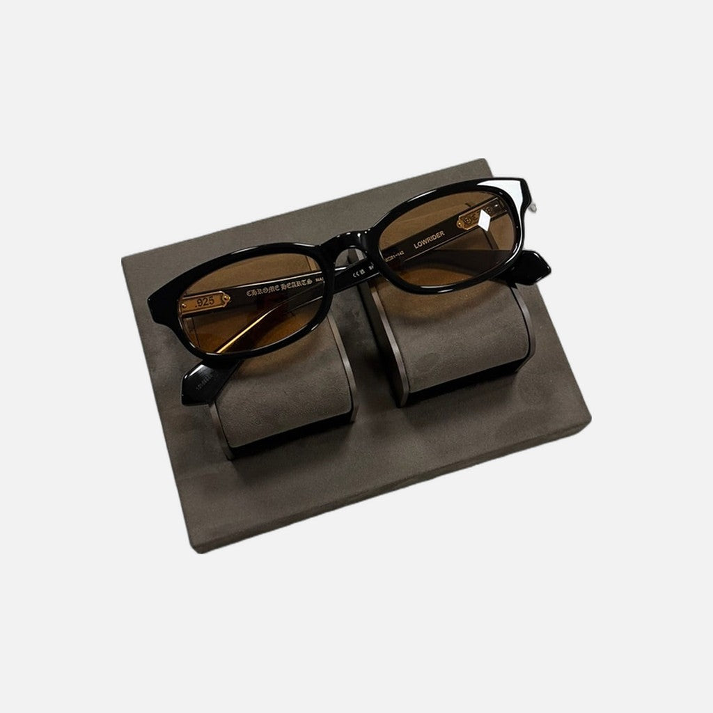 Chrome Hearts Lowrider sunglasses with black frame, amber lenses and silver accents, view 2