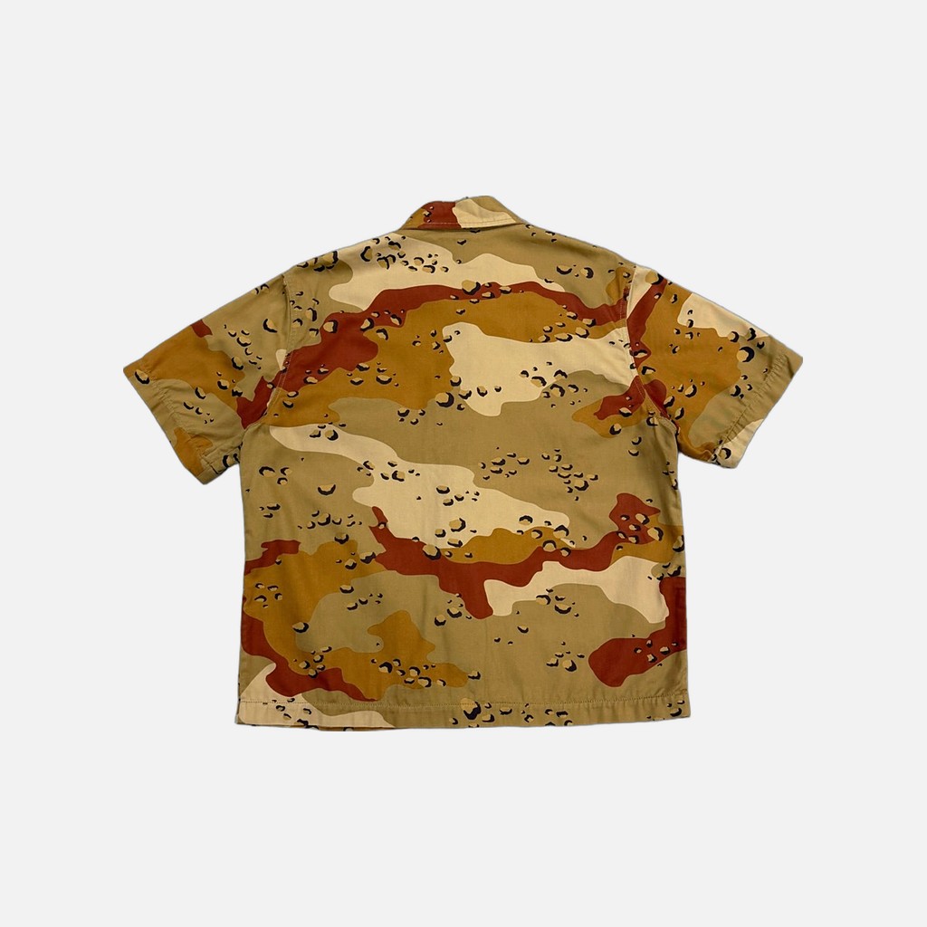 Chrome Hearts Matty Boy short sleeve shirt in desert tan camo with leather Sex patch, view 2