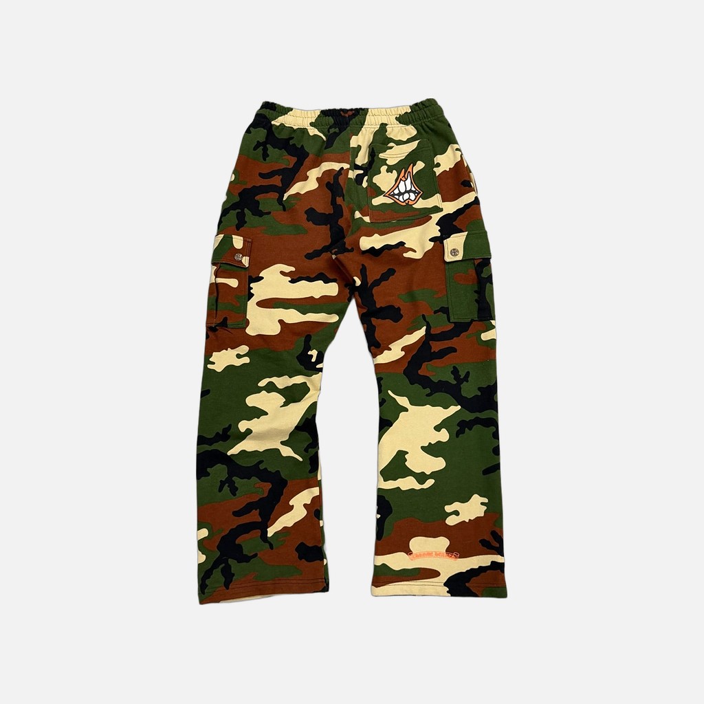 Chrome Hearts Matty Boy cargo joggers in camo with lips graphic, view 2