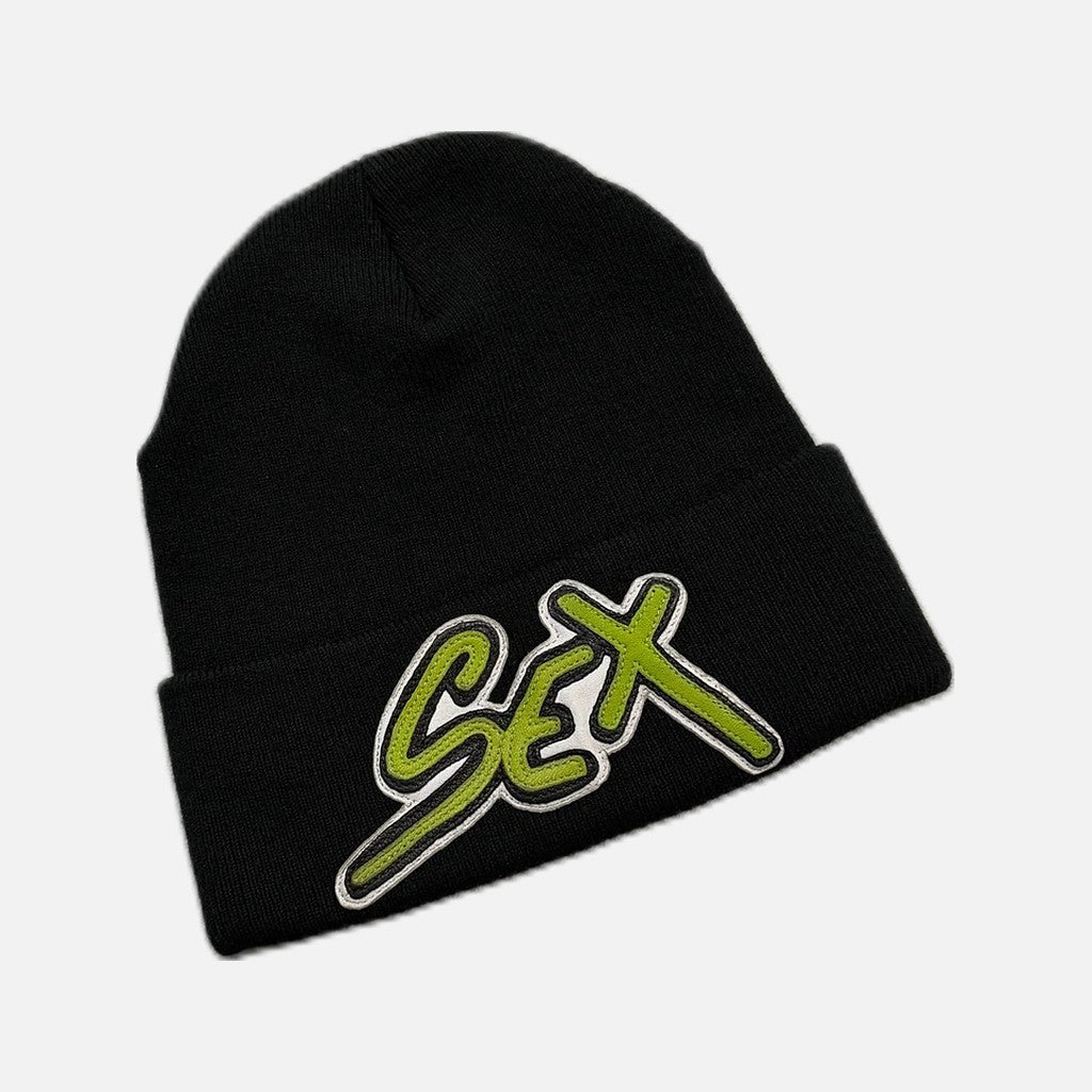 Chrome Hearts Matty Boy PPO Sex Records beanie in black with green