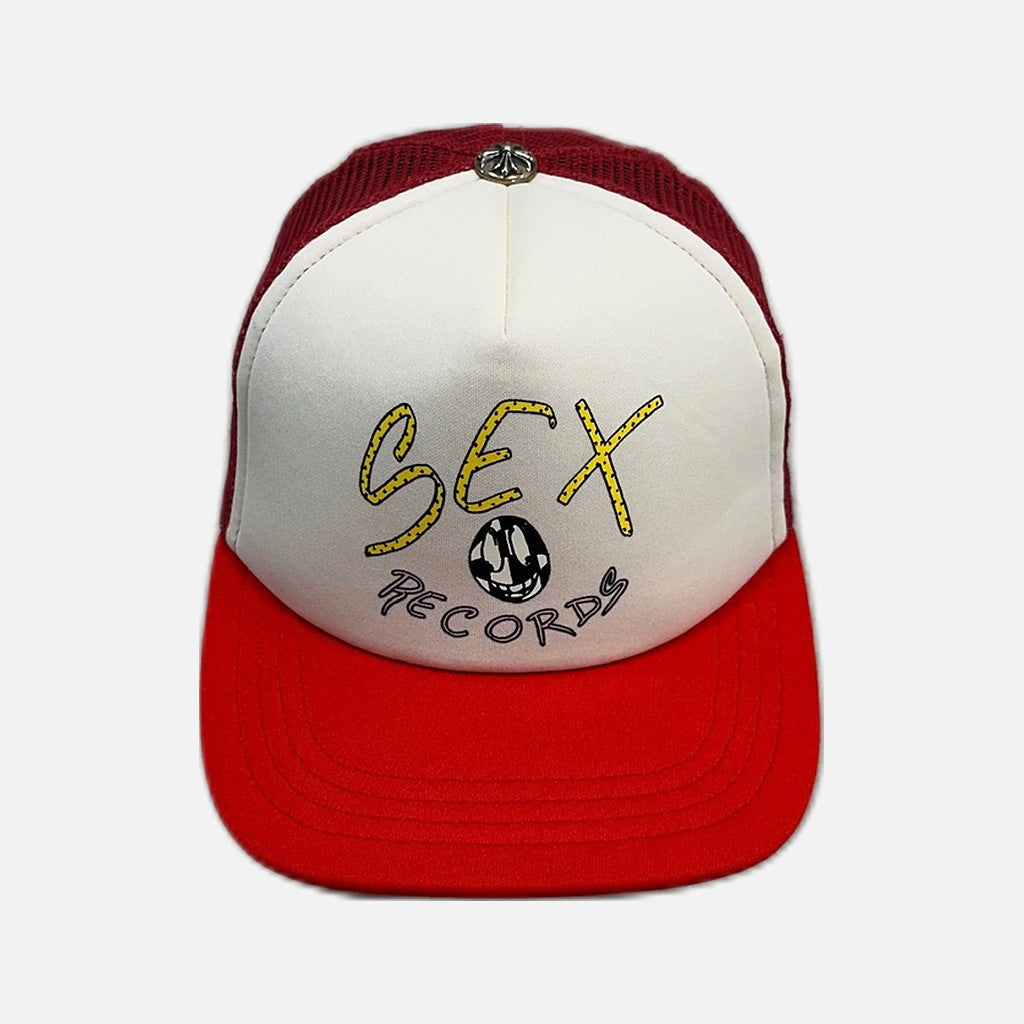 Chrome Hearts Matty Boy Sex Records trucker cap in red and yellow
