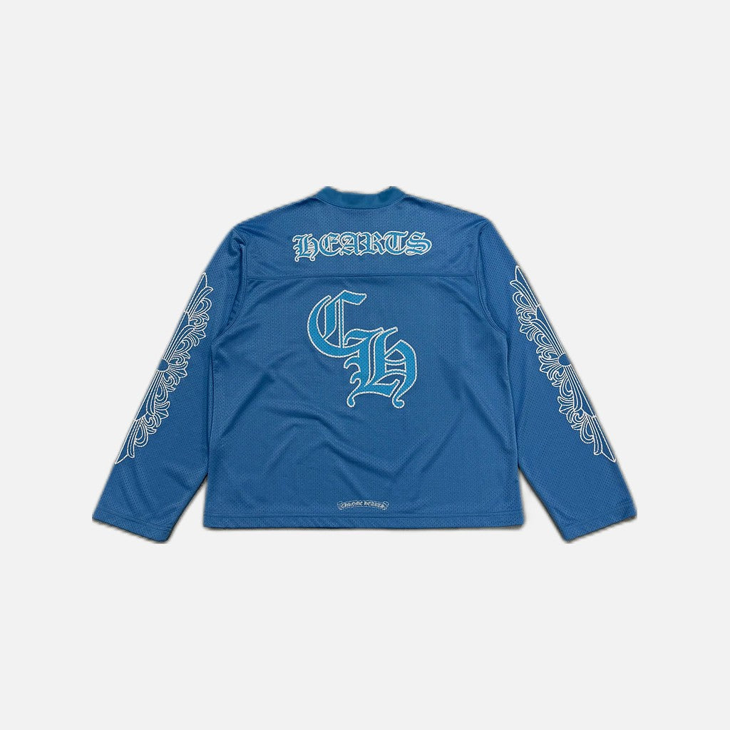 Chrome Hearts mesh warm up jersey with long sleeves in blue, view 2