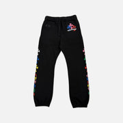 Chrome Hearts joggers in black with multicolour Cemetery Scroll graphic