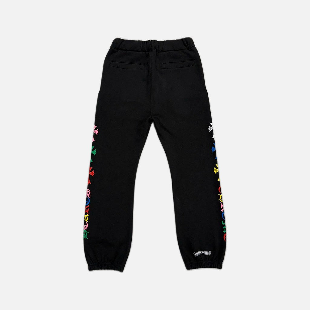 Chrome Hearts joggers in black with multicolour Cemetery Scroll graphic, view 2