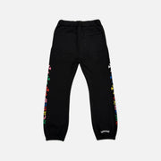 Chrome Hearts joggers in black with multicolour Cemetery Scroll graphic, view 2