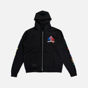 Chrome Hearts zip up hoodie in black with multicolour Cemetery Scroll graphic