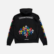 Chrome Hearts zip up hoodie in black with multicolour Cemetery Scroll graphic, view 2