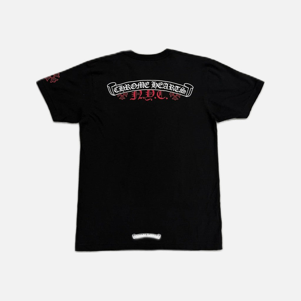 Chrome Hearts New York Scroll T-shirt in black with red scroll lettering