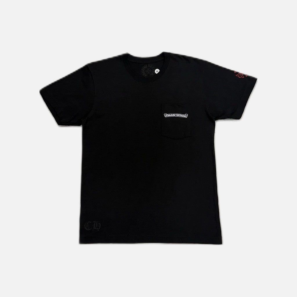 Chrome Hearts New York Scroll T-shirt in black with red scroll lettering, view 2