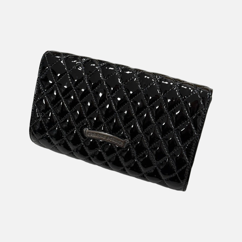 Chrome Hearts foldable clutch bag wallet in black patent leather with Big Plus motif, view 2