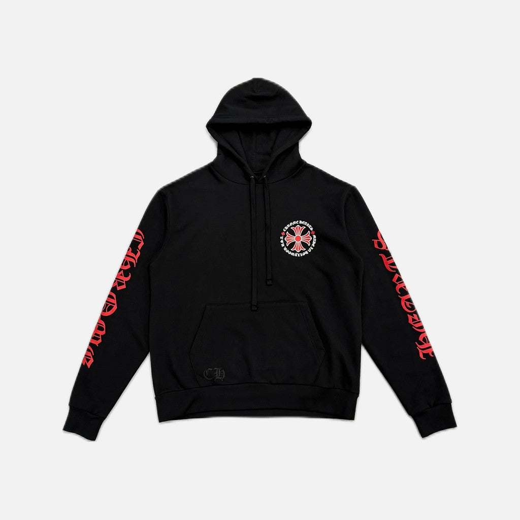 Chrome Hearts Plus hoodie in black with red detailing, view 2