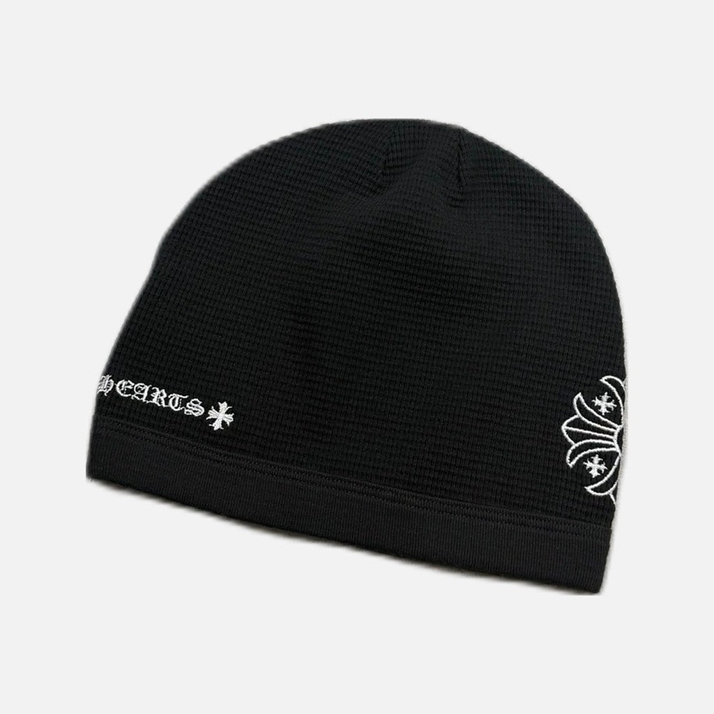 Chrome Hearts Plus Thermal Skully skull cap beanie in black and white, view 2