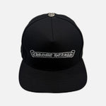 Load image into Gallery viewer, Chrome Hearts scroll denim snapback cap in black