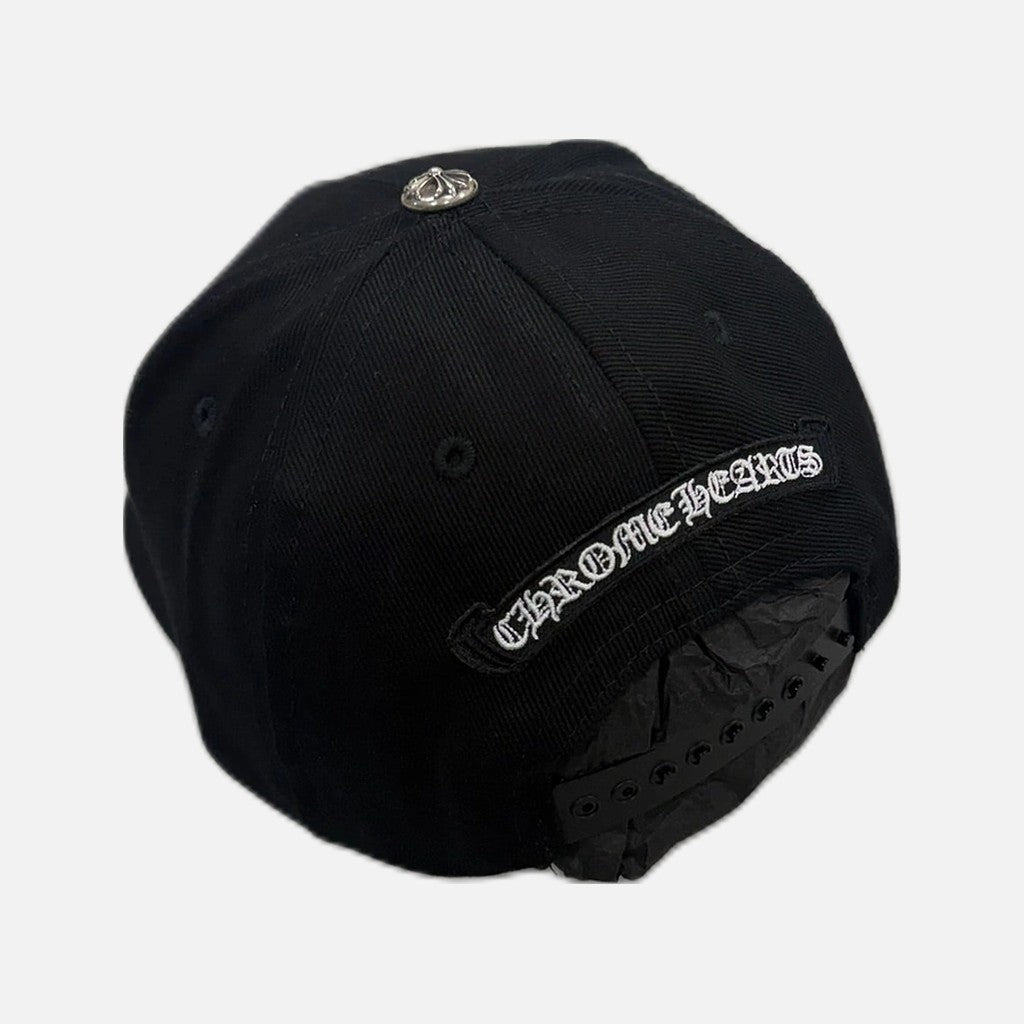 Chrome Hearts scroll denim snapback cap in black, view 2