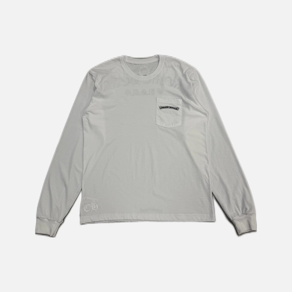 Chrome Hearts Scroll Rear Spread long sleeve T-shirt in white with scroll graphic across the back
