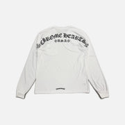 Chrome Hearts Scroll Rear Spread long sleeve T-shirt in white with scroll graphic across the back, view 2