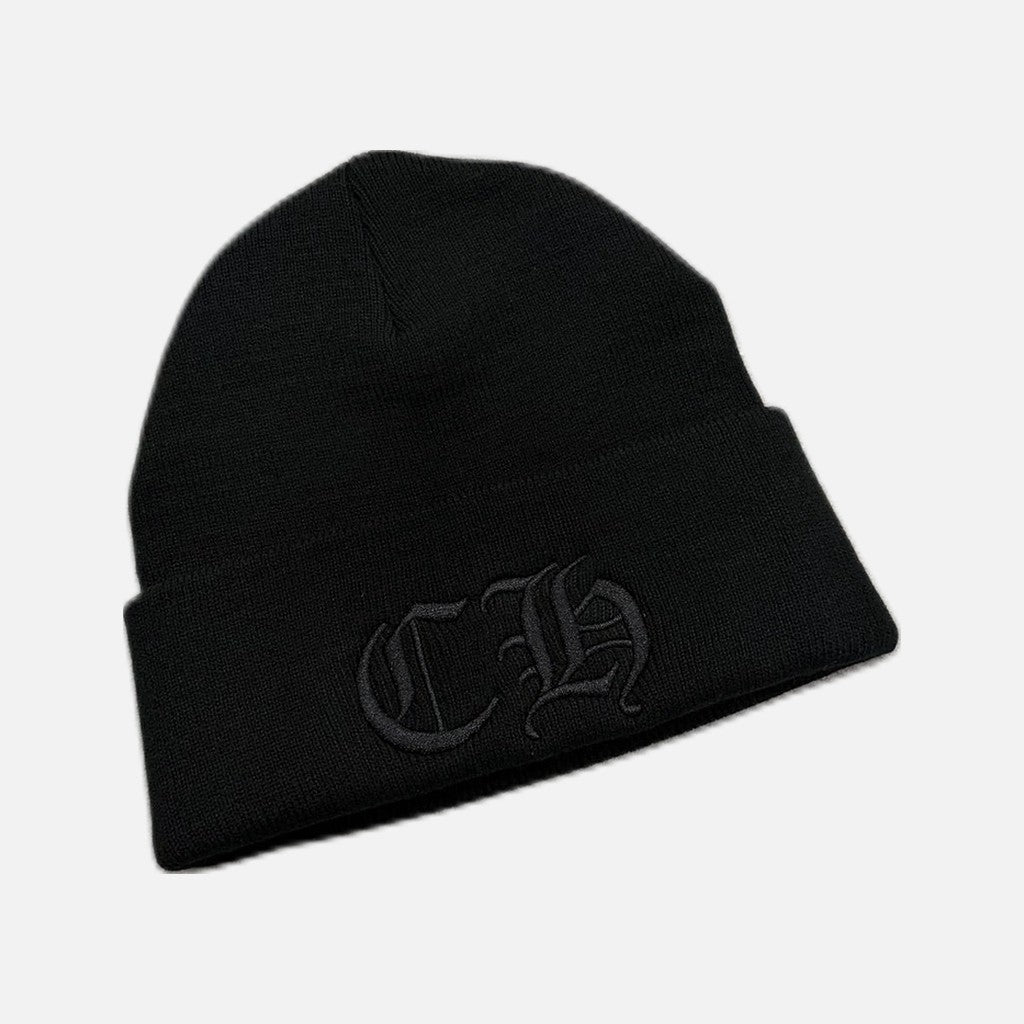Chrome Hearts Watcher acrylic beanie in triple black with Double CH emblem