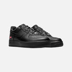 Load image into Gallery viewer, Nike x Supreme Air Force 1 Low Box Logo sneakers in black leather with red box logo on the heel