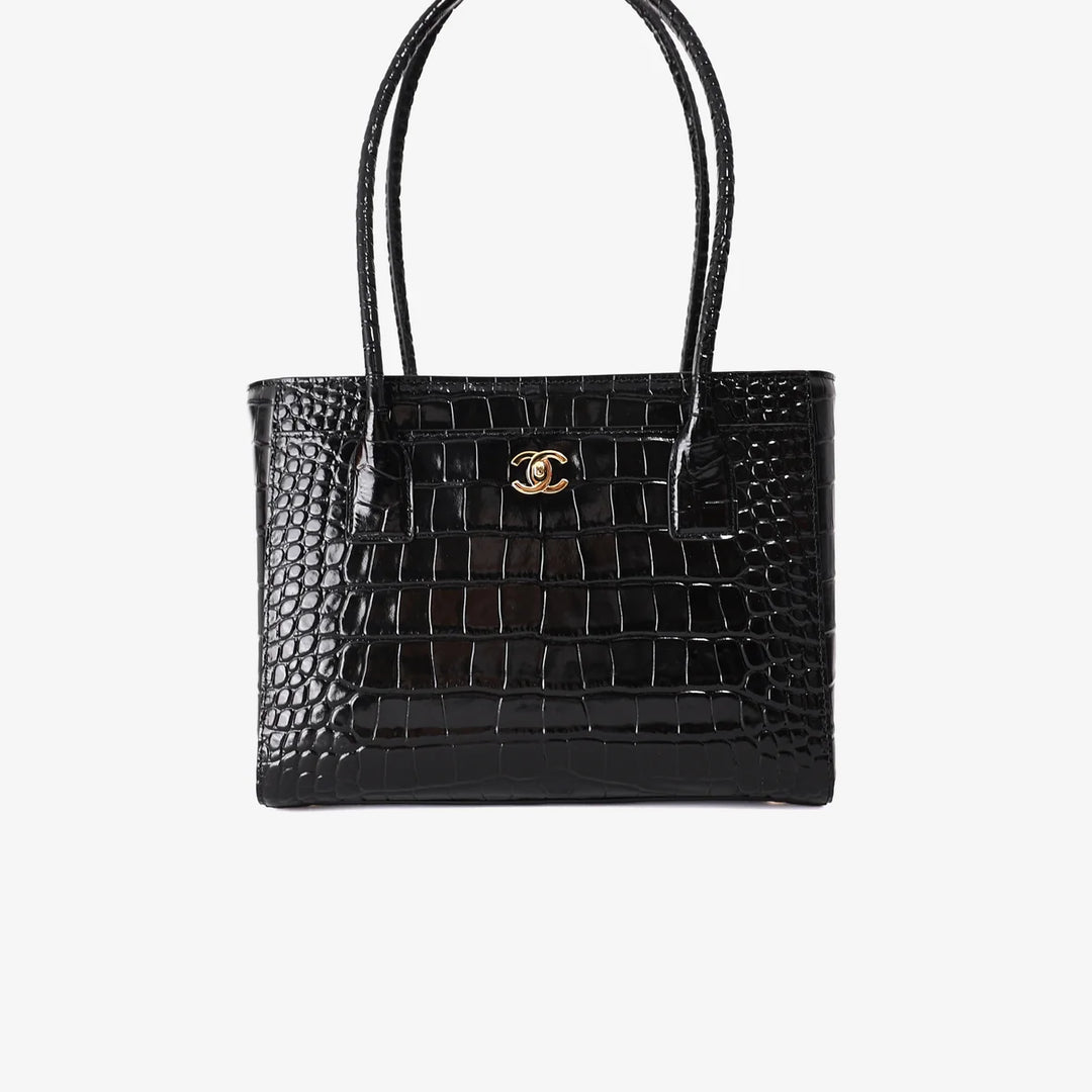 Chanel 26K Shopping Bag in Black Crocodile-Embossed Calfskin Leather with Gold Hardware