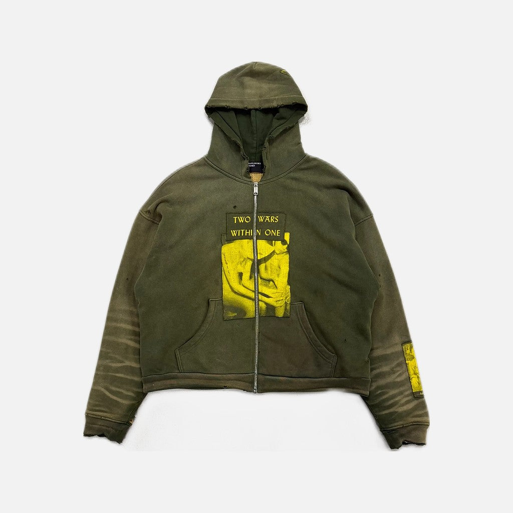 Enfants Riches Déprimés Assemblage Two Wars Within One zip up hoodie in washed green/yellow